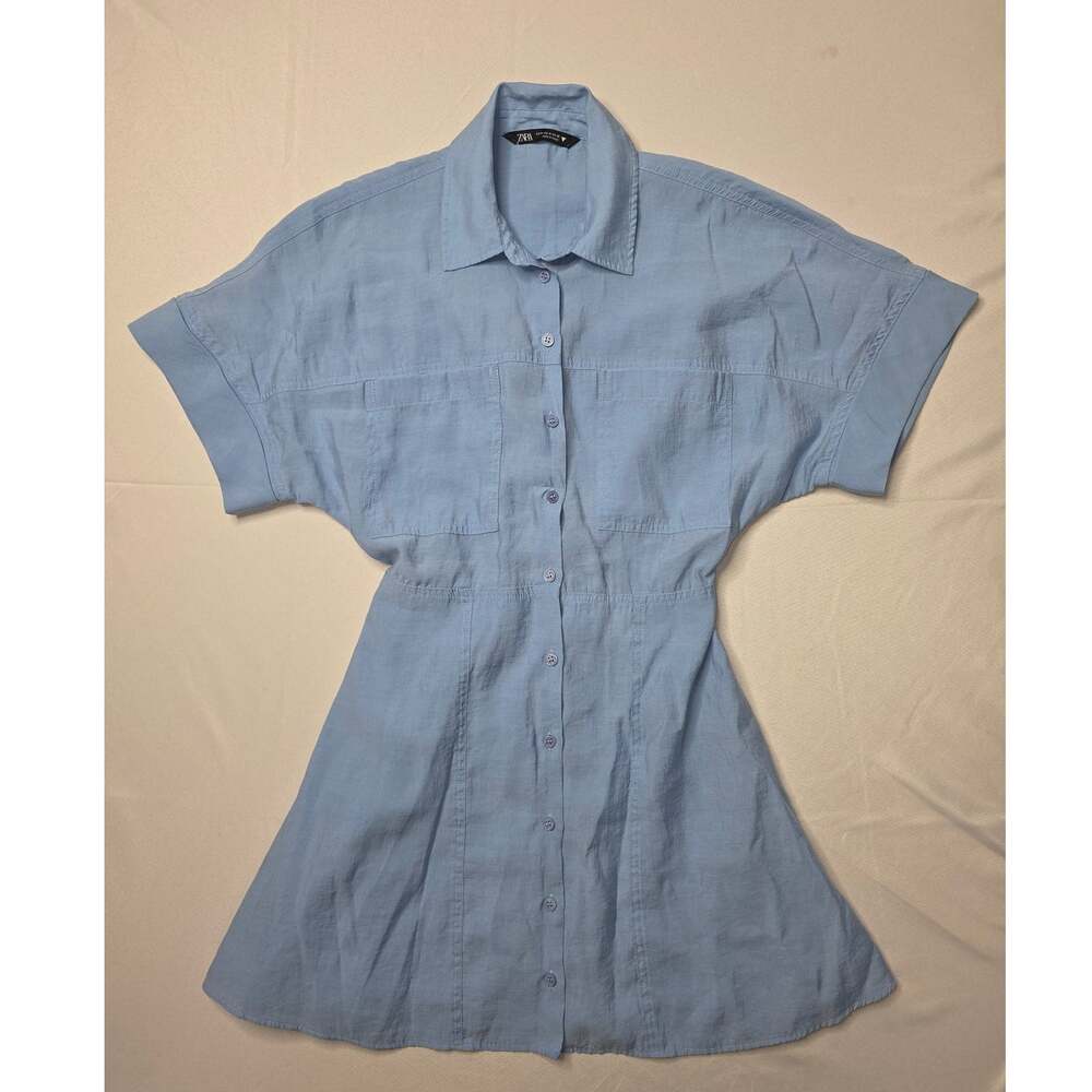 Zara short-sleeve button-up shirt dress in Light Blue Color Size M